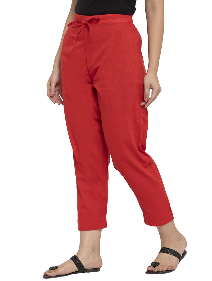women red ankle length straight pants - 20375310 -  Standard Image - 1