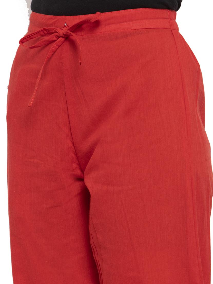 women red ankle length straight pants - 20375310 - Standard Image - 4