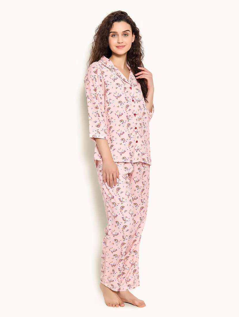 pink rayon pyjama set nightwear - 20375642 -  Standard Image - 1