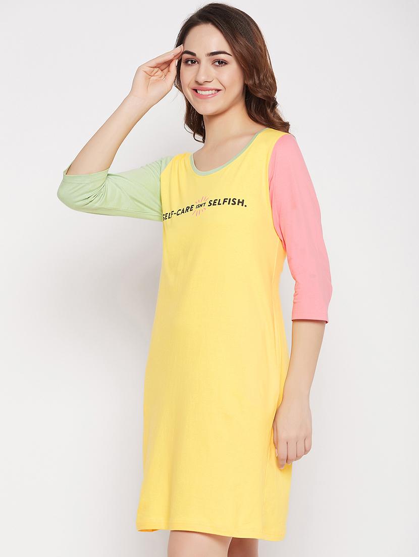 yellow typographic print round neck sleepshirt - 20375784 - Standard Image - 1