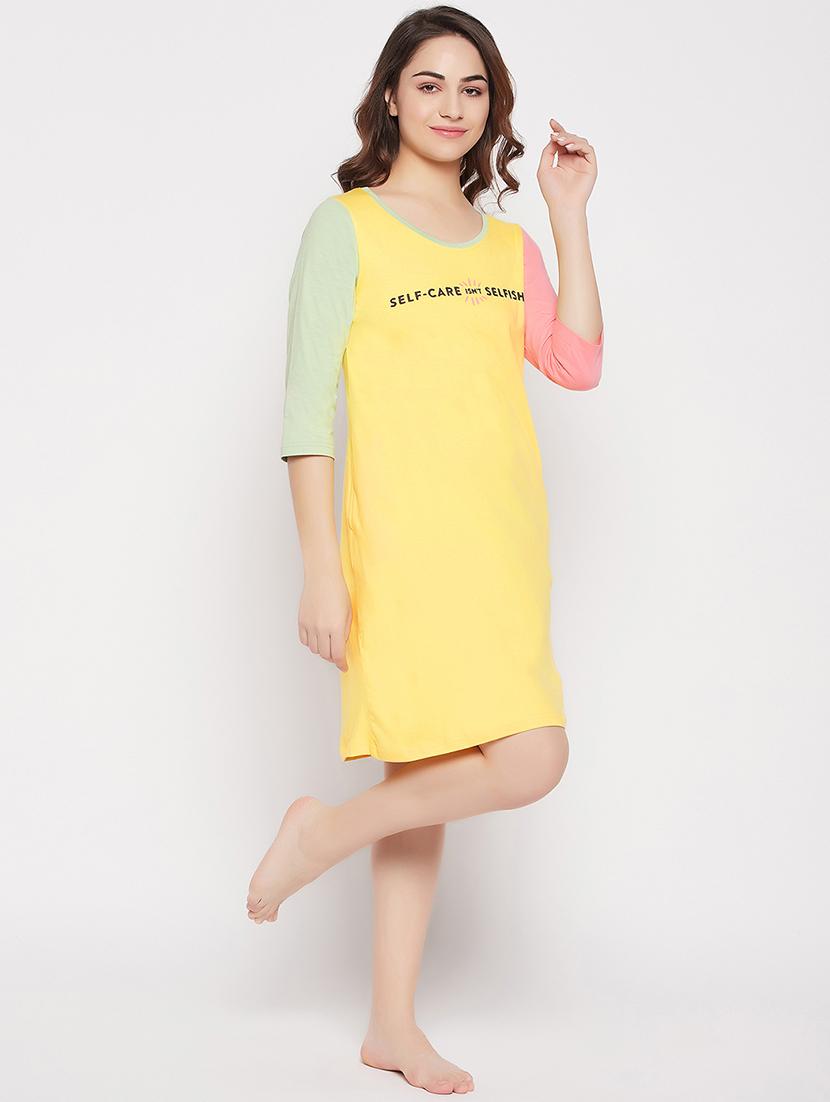 yellow typographic print round neck sleepshirt - 20375784 - Standard Image - 4