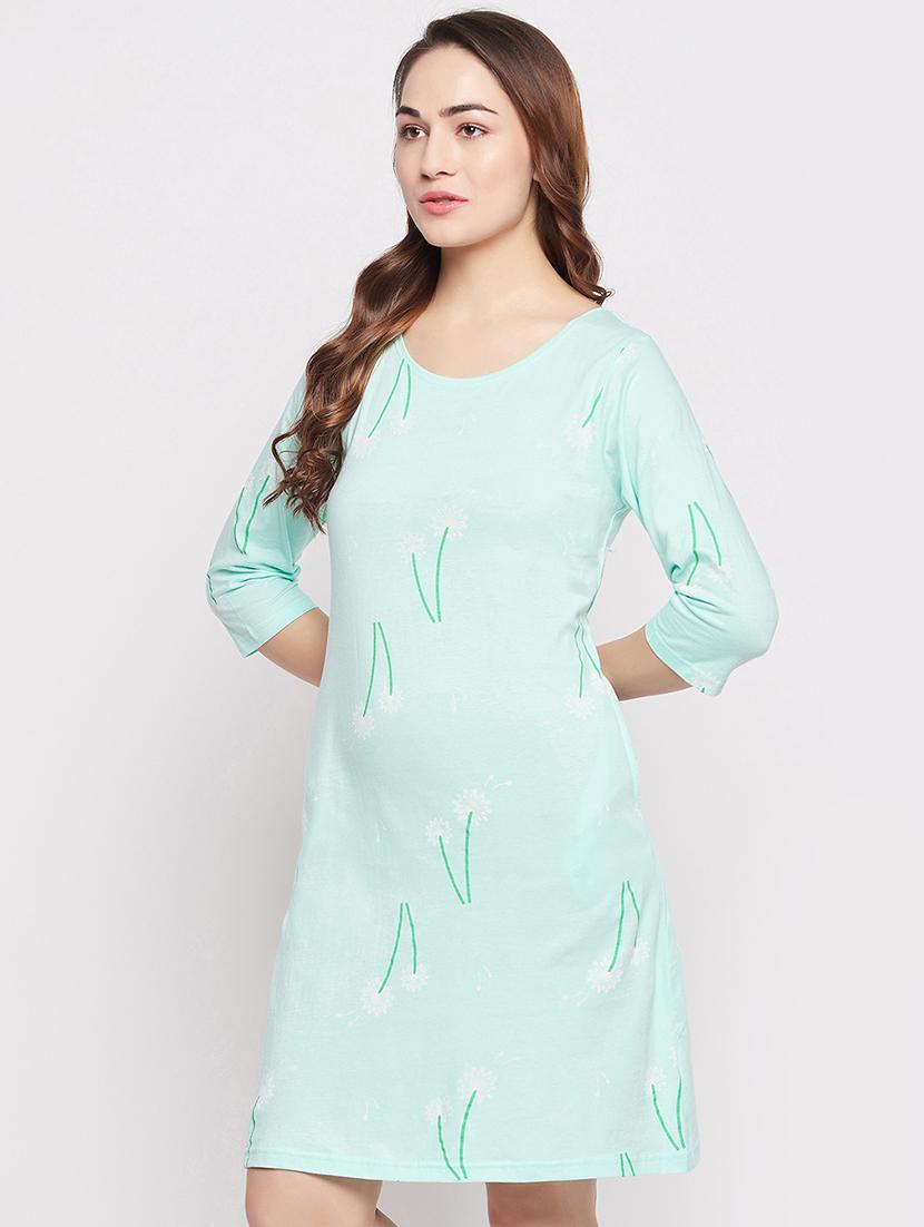 sea green floral cotton sleepshirts - 20375817 - Standard Image - 1