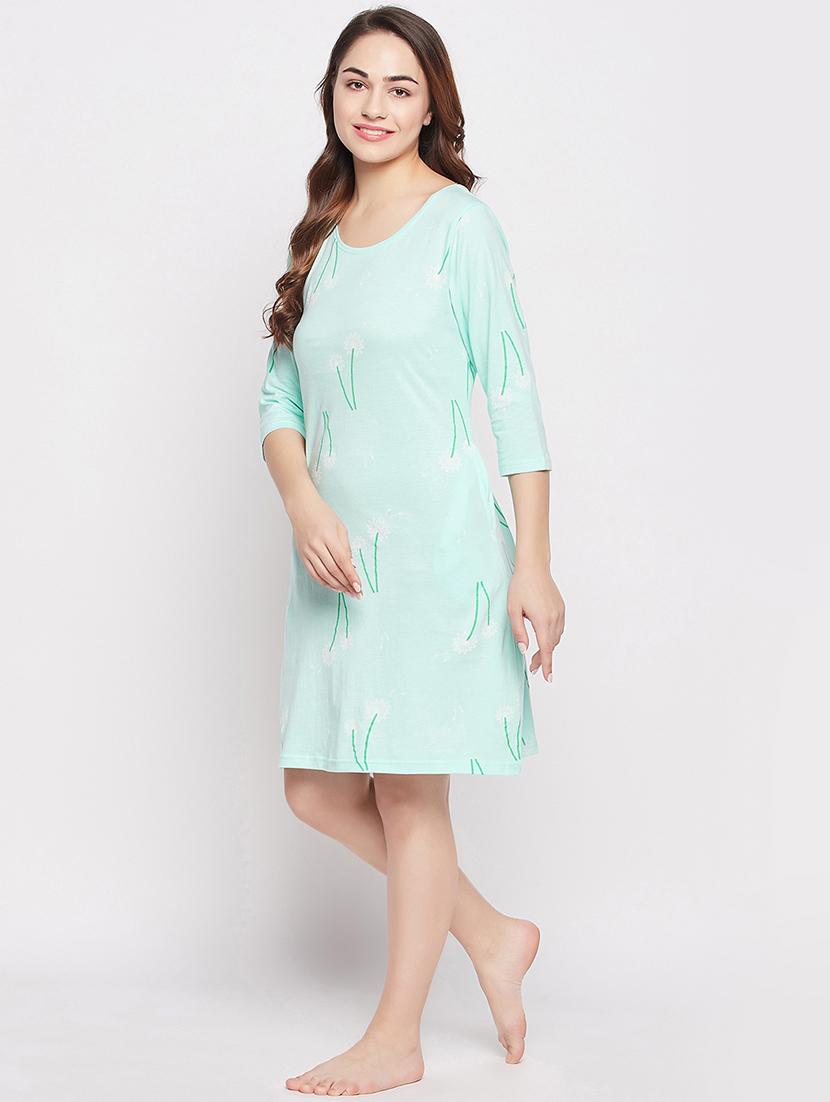 sea green floral cotton sleepshirts - 20375817 - Standard Image - 4
