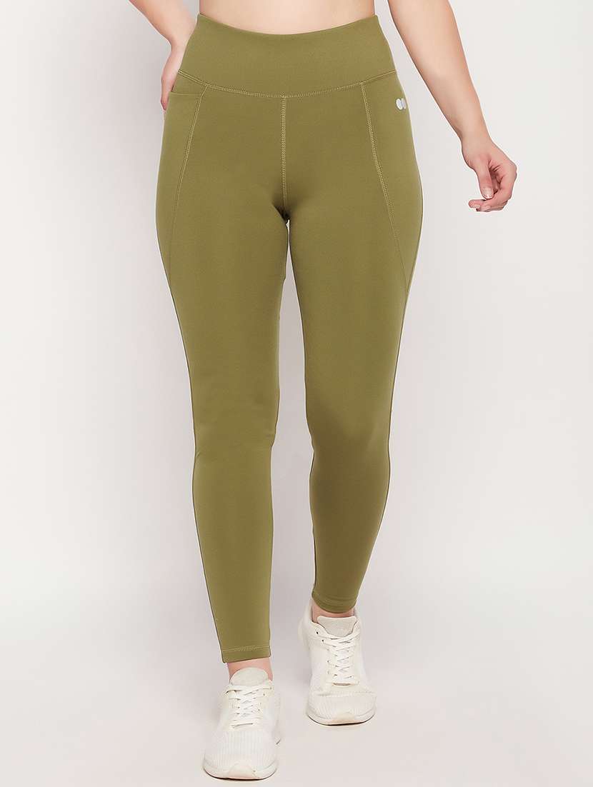 green solid ankle length legging