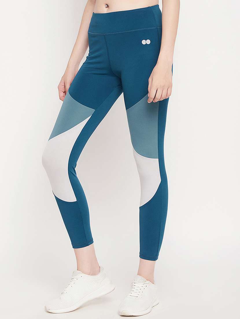 blue color blocked ankle length legging - 20375906 -  Standard Image - 1