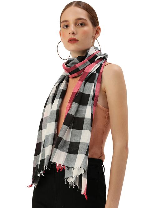 maroon bordered handwoven black checks cotton scarf - 20375953 - Standard Image - 0