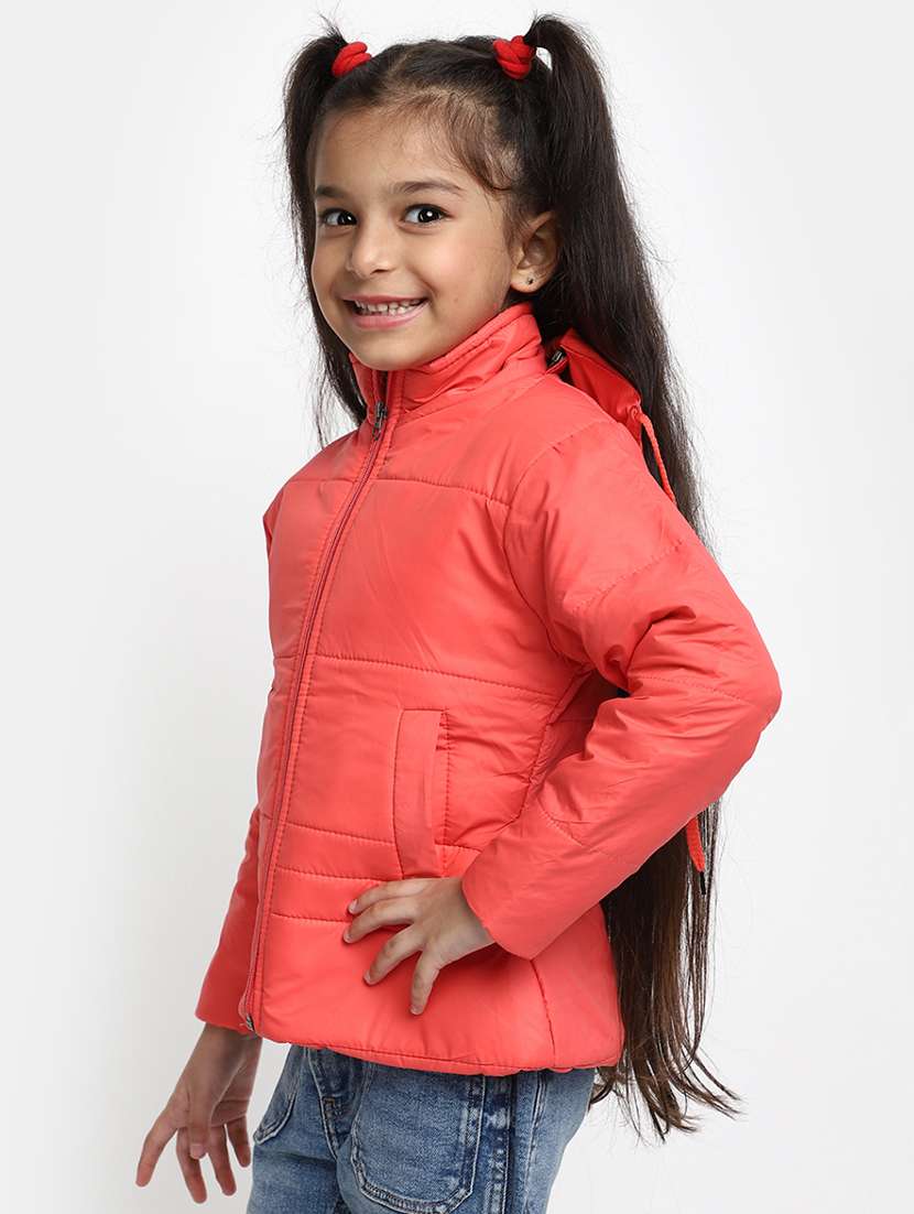 girls solid hooded jacket - 20375976 -  Standard Image - 1