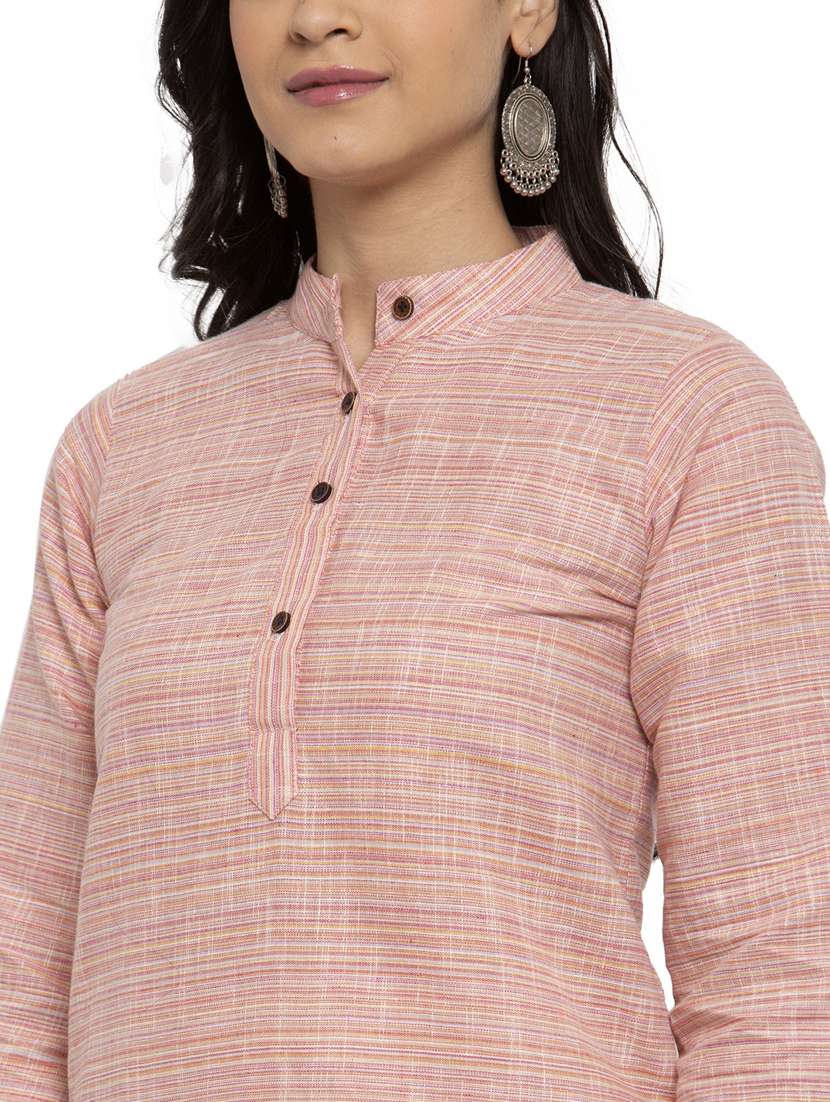women pink mandarin neck straight kurta - 20375996 -  Standard Image - 4