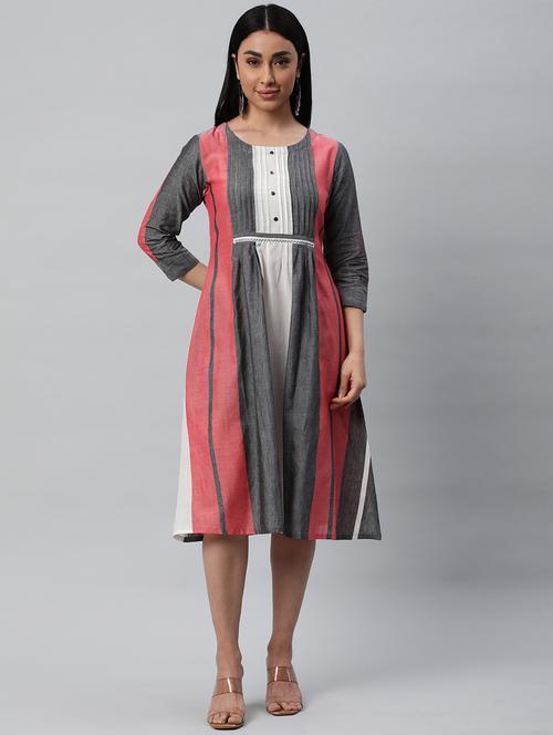 multi colored color blocked a-line dress - 20376173 - Standard Image - 0