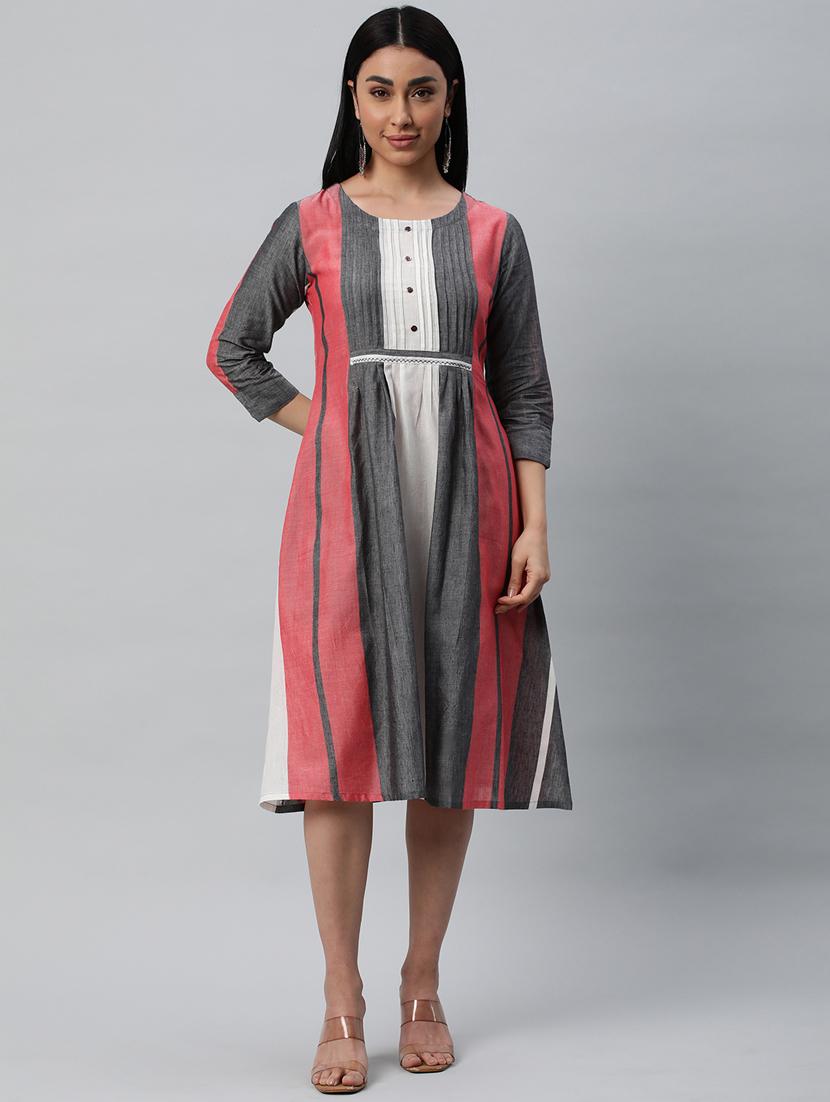 multi colored color blocked a-line dress - 20376173 - Zoom Image - 0