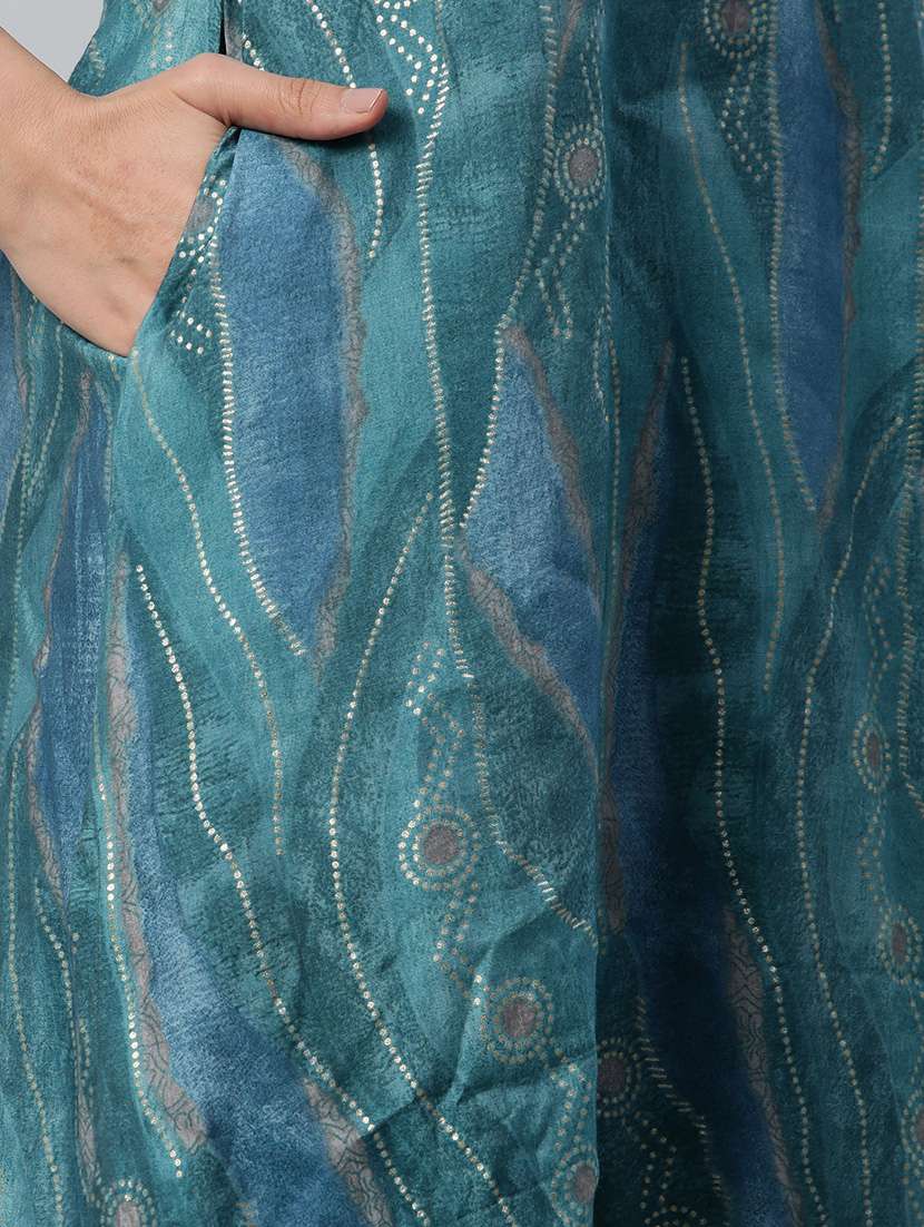 women blue v-neck a-line kurta - 20376194 -  Standard Image - 4