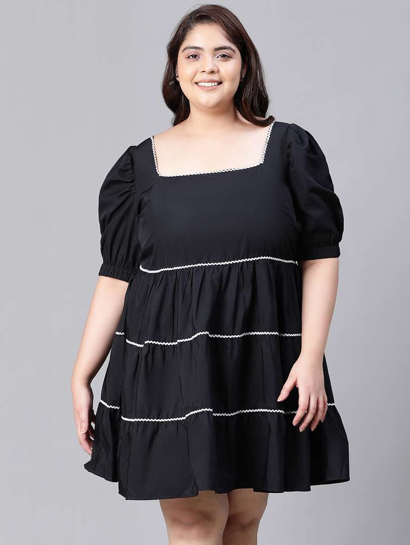 women black cotton fit & flare dress