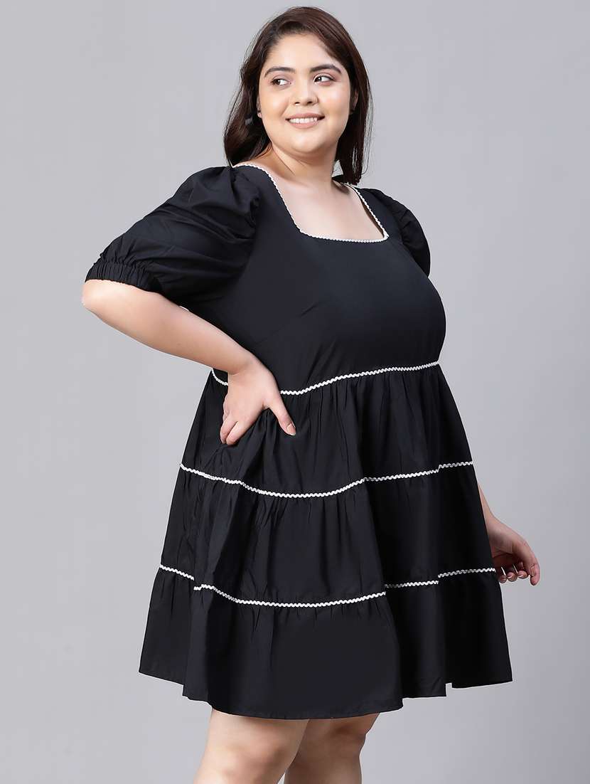 women black cotton fit & flare dress - 20376221 - Standard Image - 1