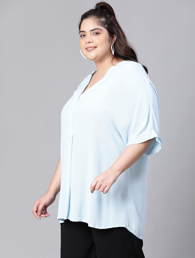 women mandarin neck solid boxy top - 20376623 -  Standard Image - 1