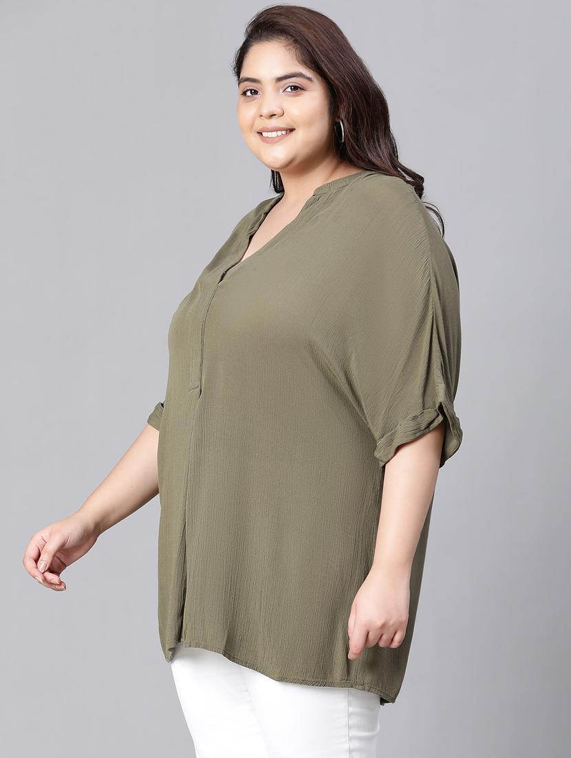 green solid boxy top - 20376624 -  Standard Image - 1