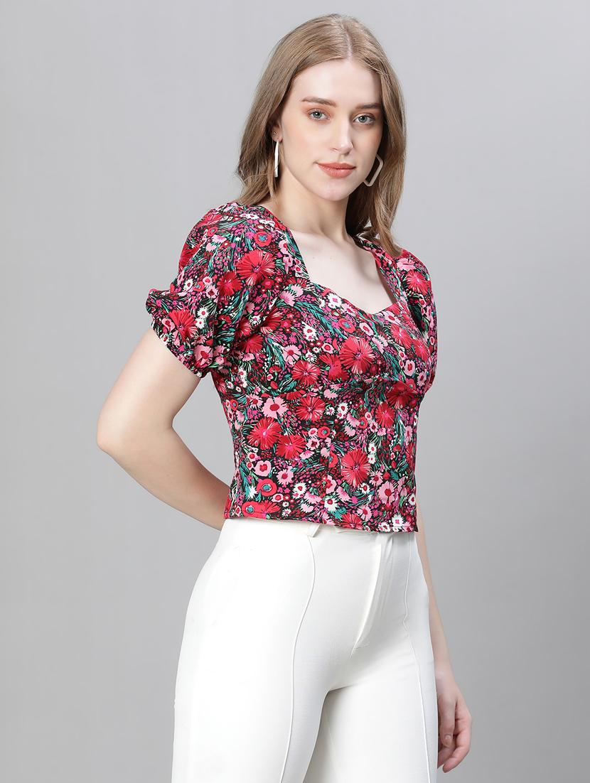 multi colored floral print puff sleeves top - 20376627 -  Standard Image - 1