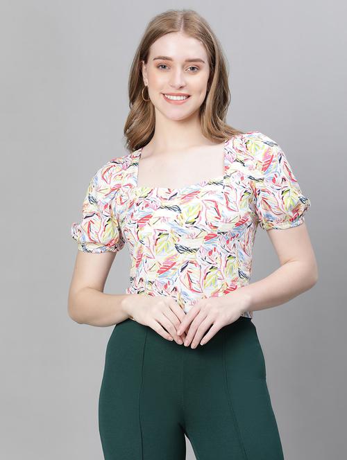 multi colored printed puff sleeves crop top - 20376628 -  Standard Image - 0