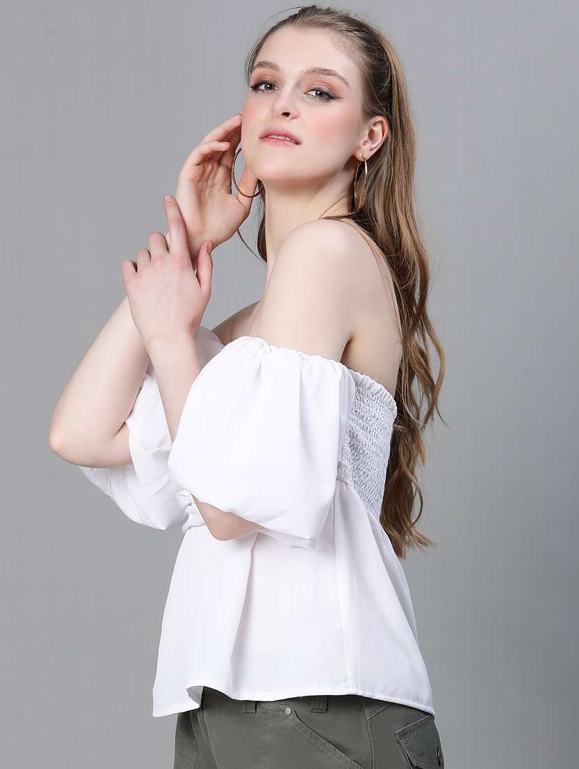 women white polyester peplum top - 20376630 -  Standard Image - 1