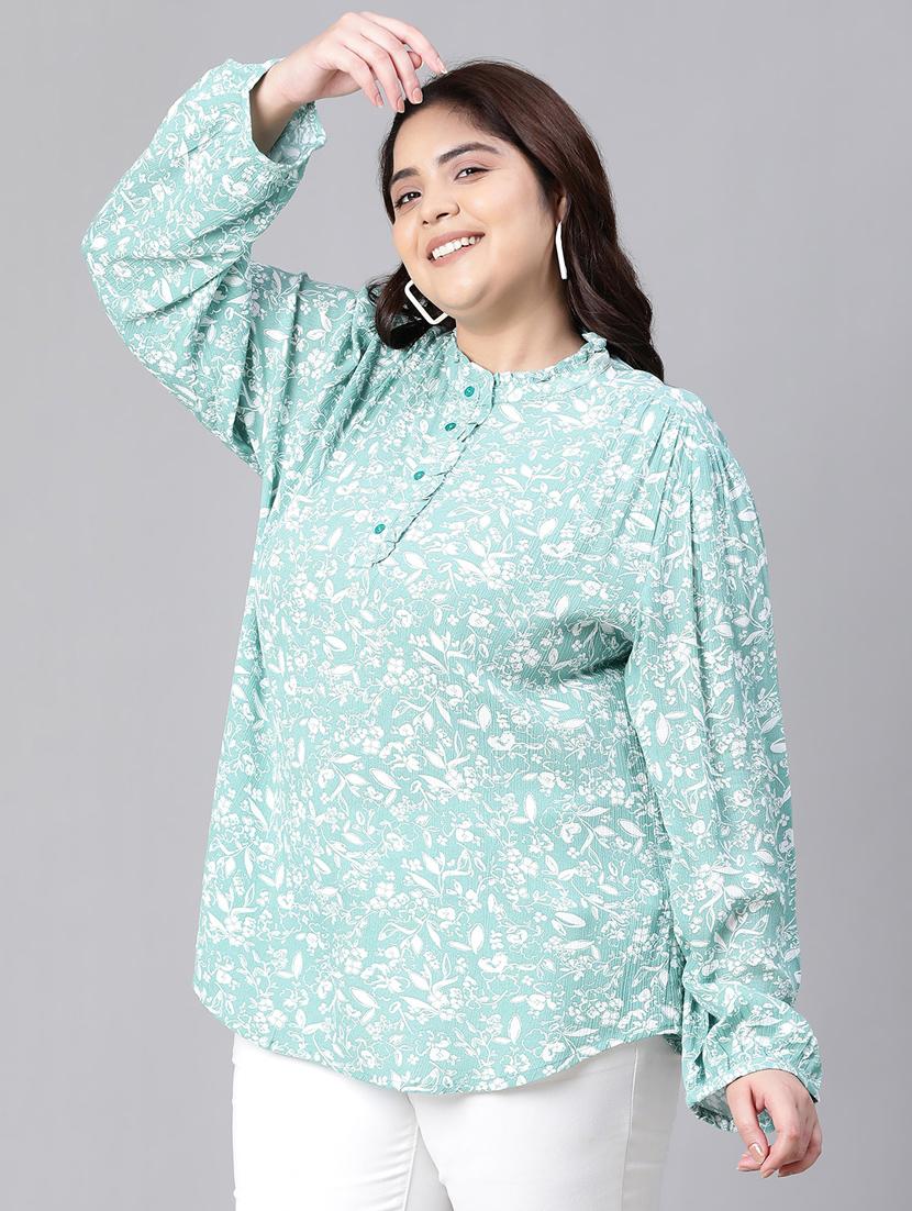 green floral printed regular top - 20376644 -  Standard Image - 1