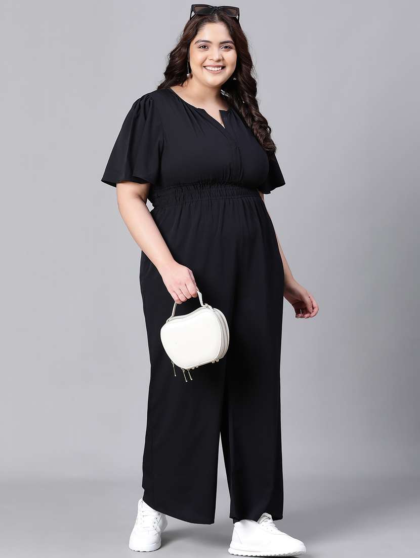 black solid full leg jumpsuit - 20376821 -  Standard Image - 4