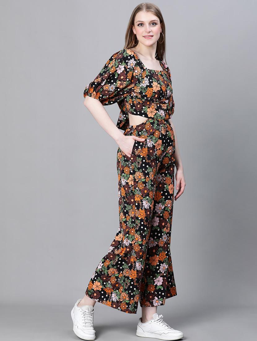 black floral full leg jumpsuit - 20376823 - Standard Image - 1