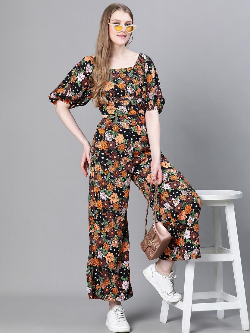 black floral full leg jumpsuit - 20376823 - Standard Image - 4