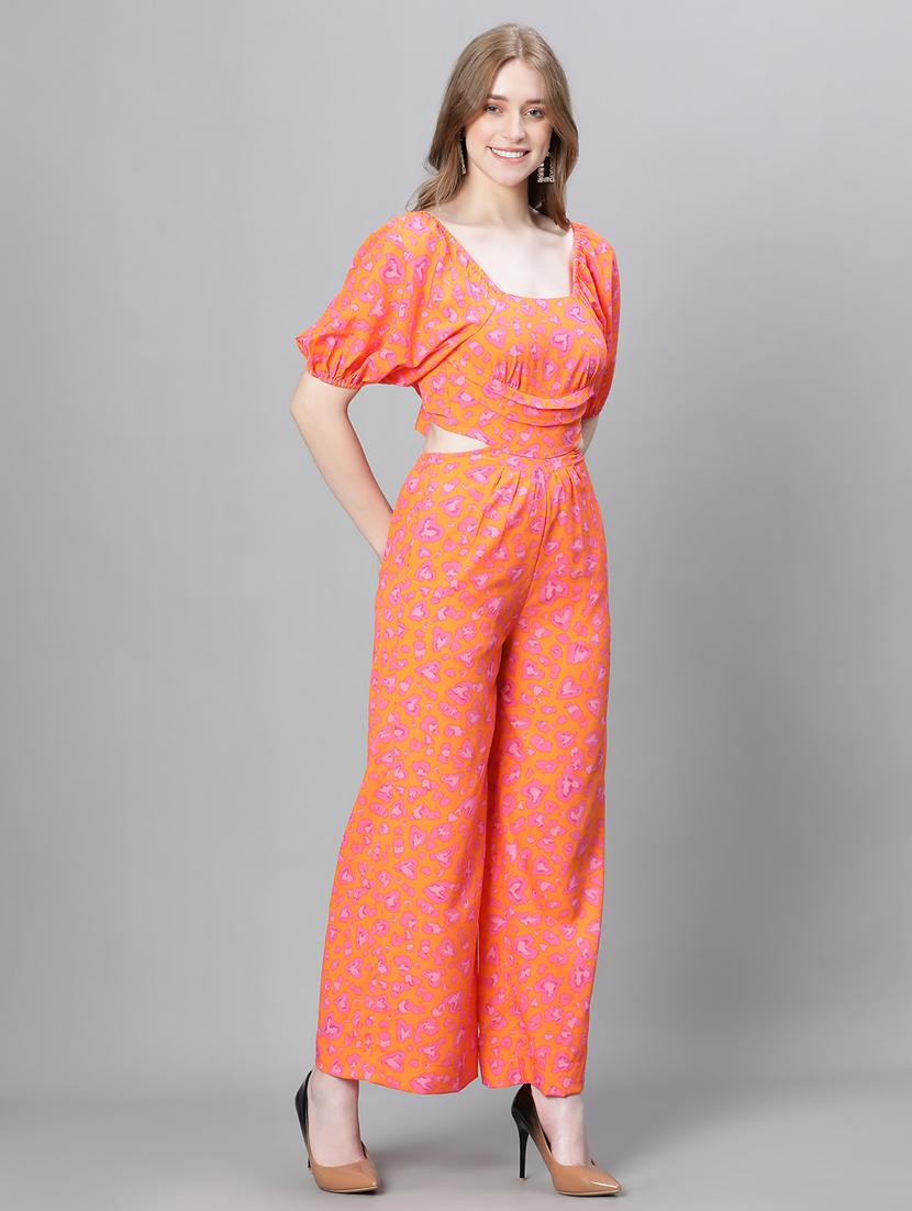 orange abstract print full leg jumpsuit - 20376824 - Standard Image - 1