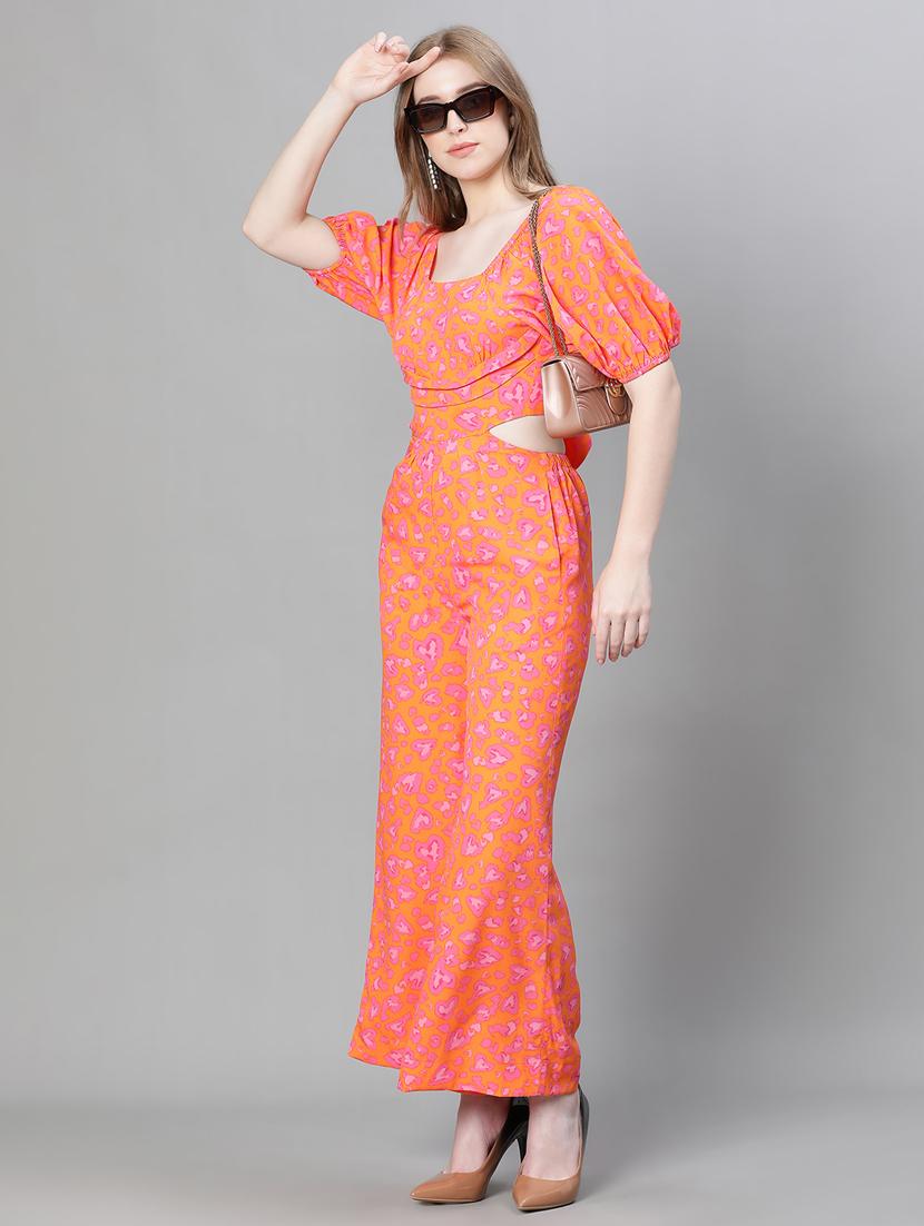 orange abstract print full leg jumpsuit - 20376824 - Standard Image - 4
