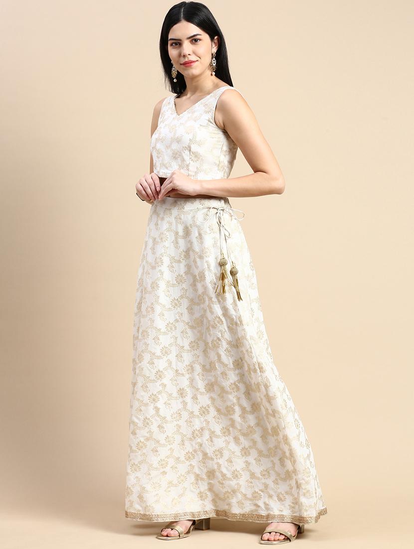 women self design off white brocade sleeveless blouse - 20376835 - Standard Image - 1
