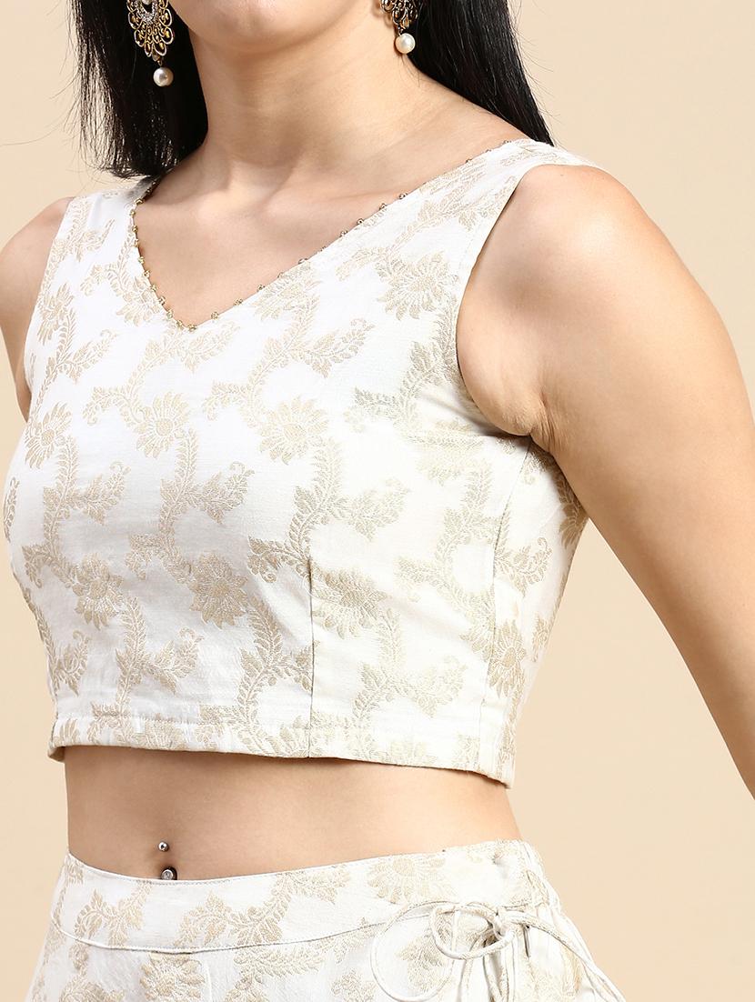 women self design off white brocade sleeveless blouse - 20376835 - Standard Image - 4