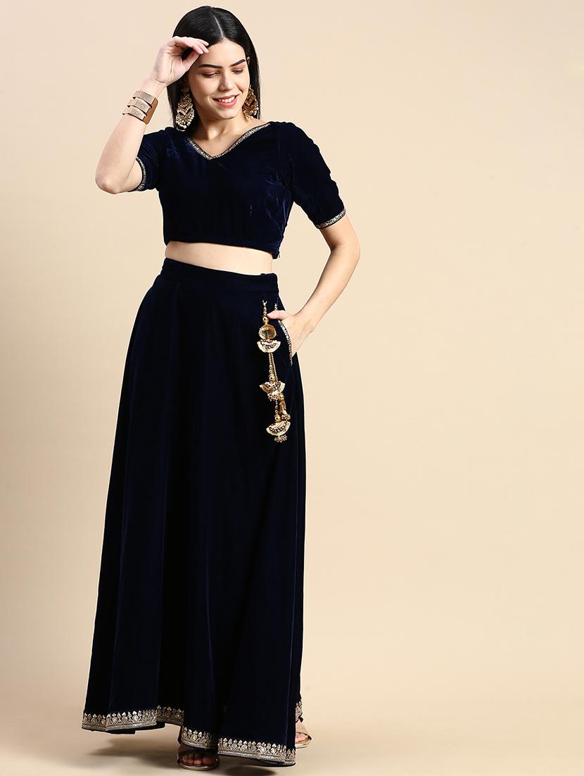 women navy blue solid v-neck blouse - 20376836 -  Zoom Image - 0
