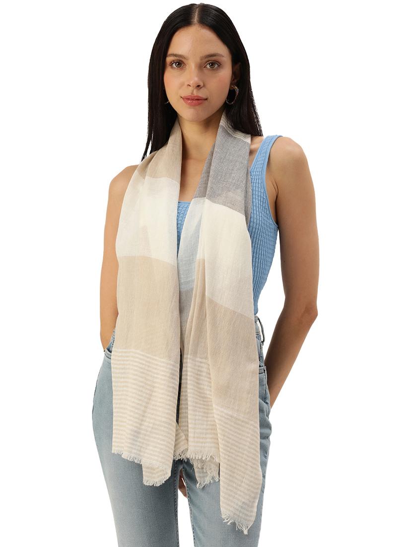 handwoven cotton scarf with white, grey & beige stripes - 20376839 -  Zoom Image - 0