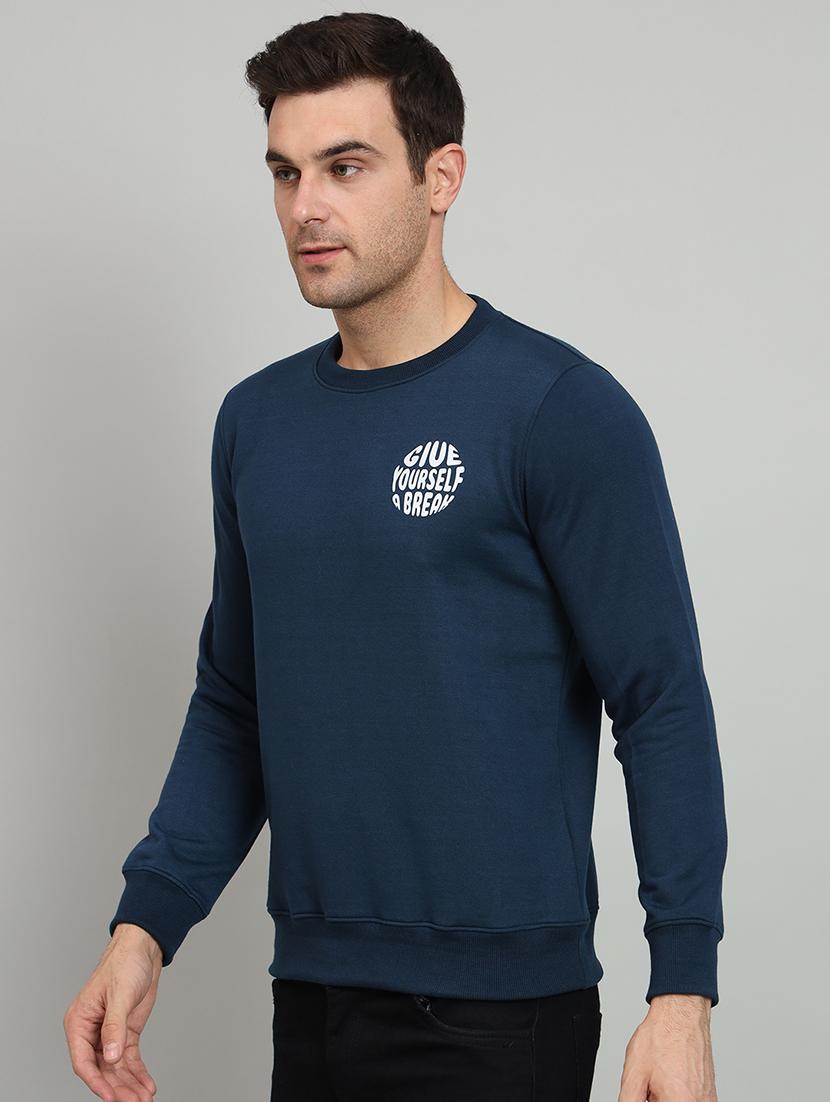 men blue fleece chest and back print sweatshirt - 20377735 - Standard Image - 1