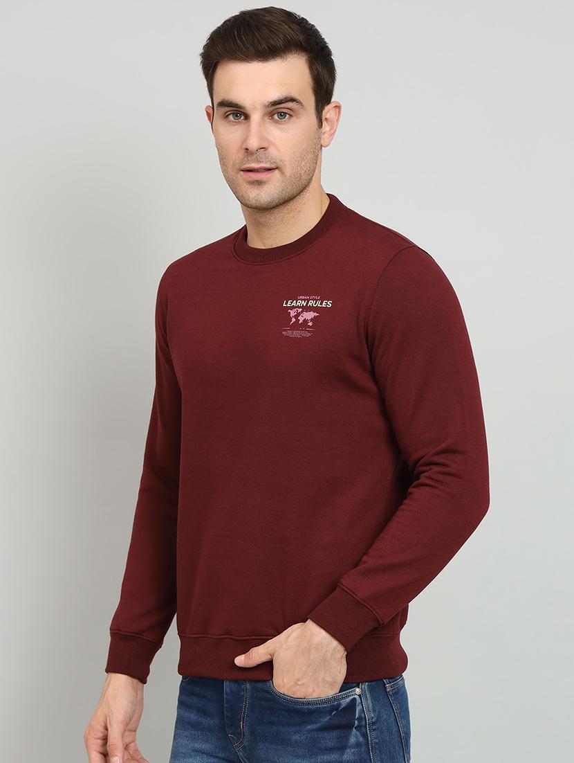 men maroon fleece back print sweatshirt - 20377737 - Standard Image - 1