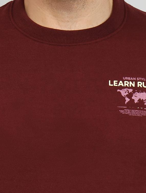 men maroon fleece back print sweatshirt - 20377737 - Standard Image - 4
