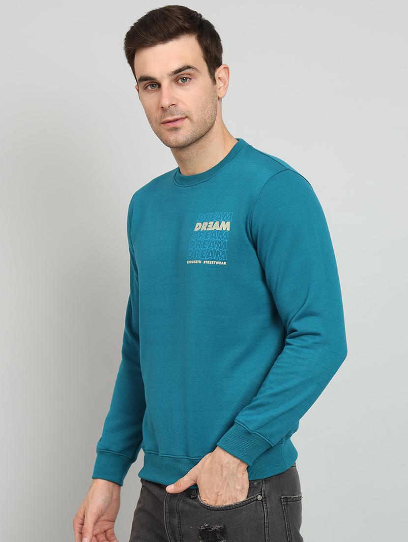 men blue fleece back print sweatshirt - 20377739 - Standard Image - 1
