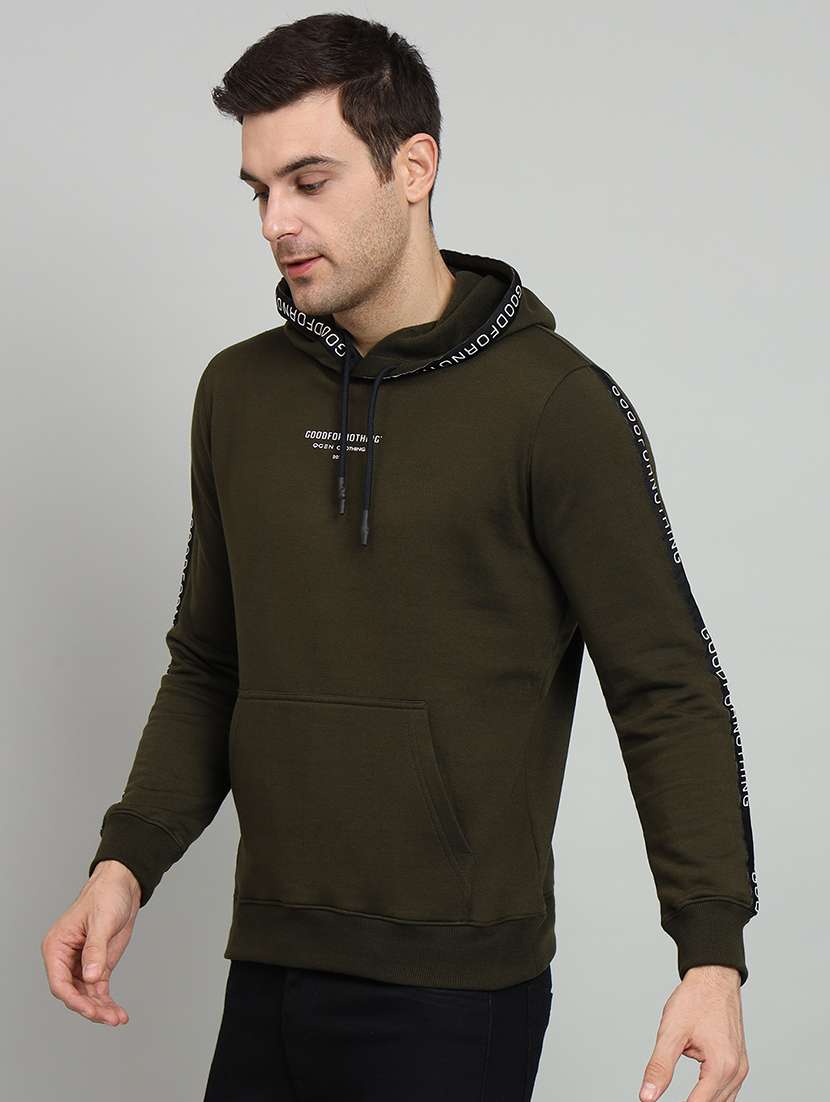 men olive fleece chest print sweatshirt - 20377743 - Standard Image - 1