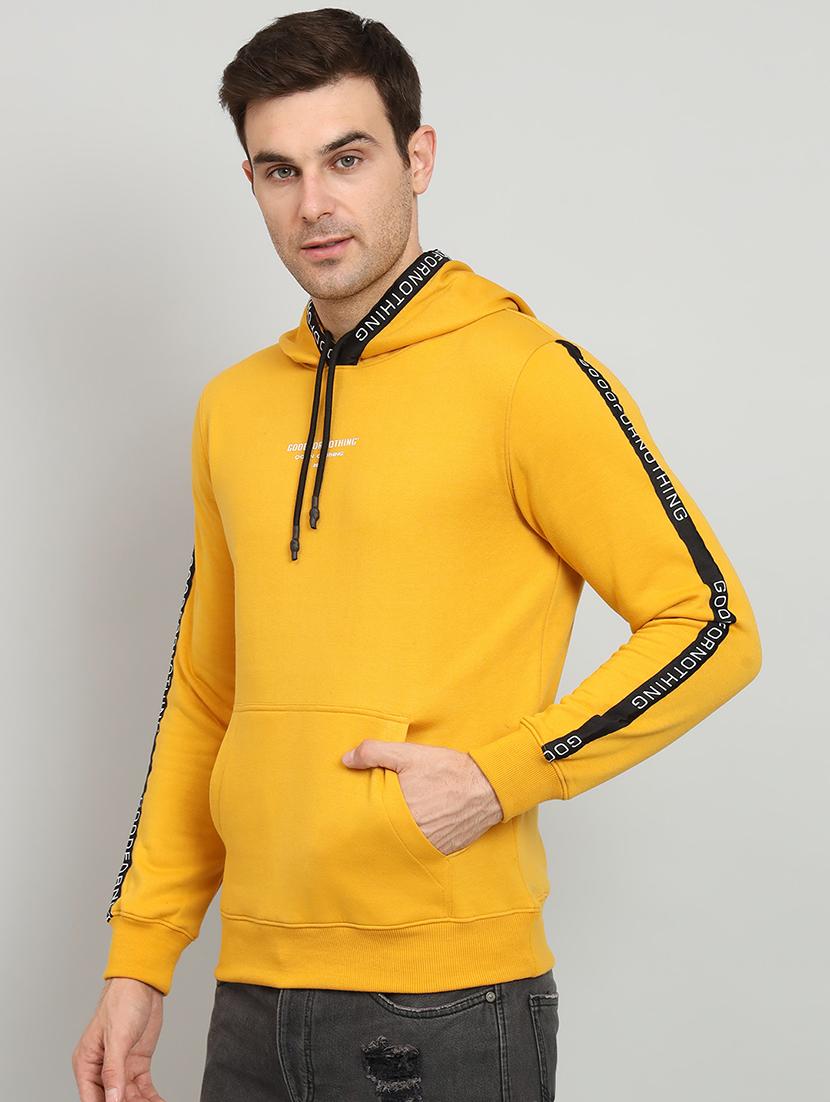 men mustard fleece chest print sweatshirt - 20377747 - Standard Image - 1