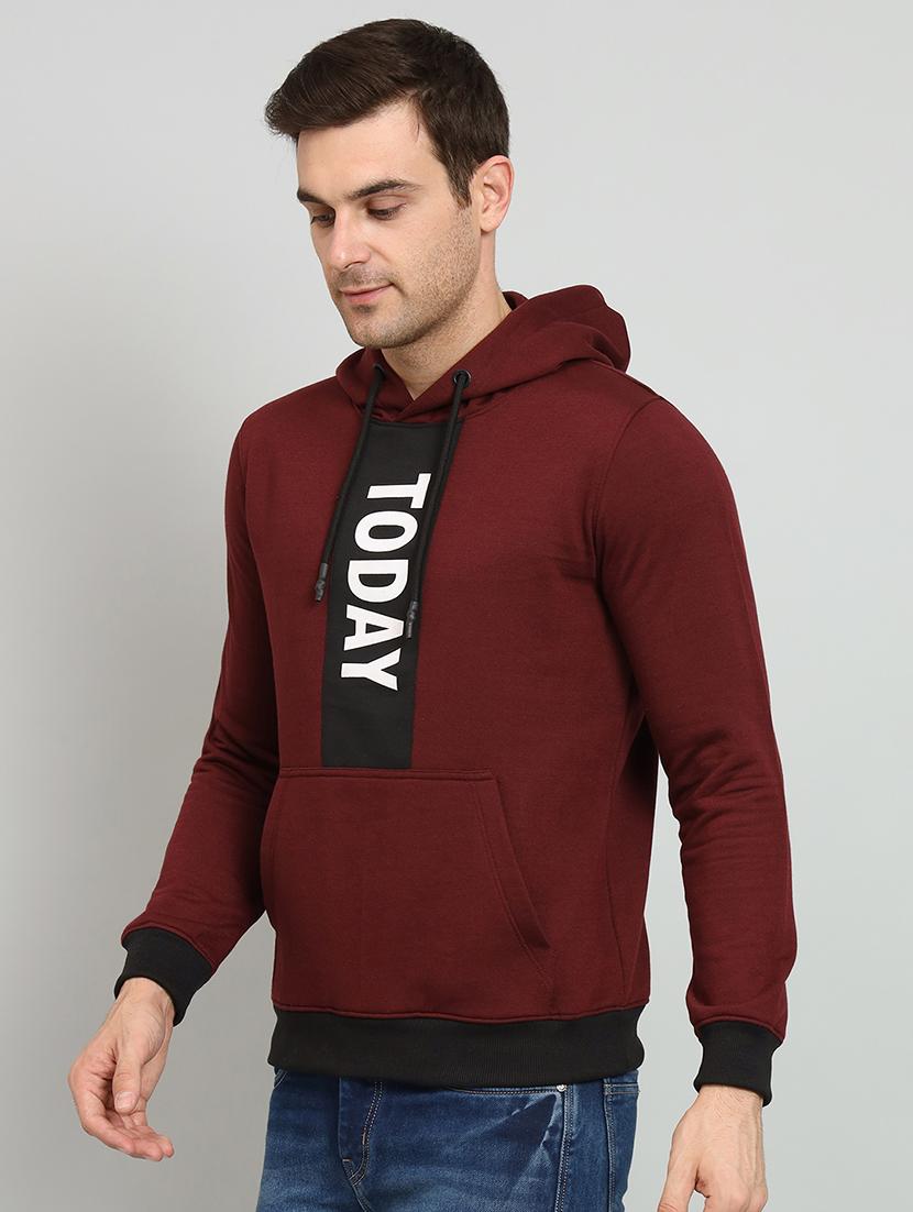 men maroon hooded fleece sweatshirt - 20377750 - Standard Image - 1