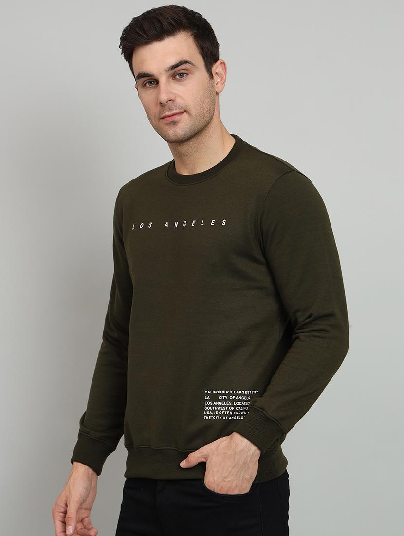 men olive fleece chest print sweatshirt - 20377752 -  Standard Image - 1