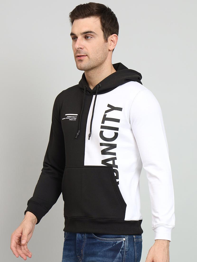 men black color block hooded fleece sweatshirt - 20377753 -  Standard Image - 1