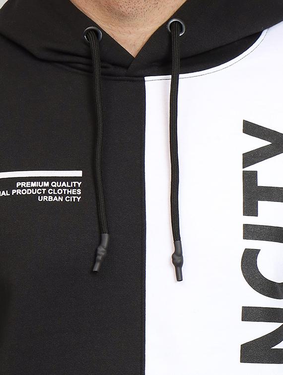 men black color block hooded fleece sweatshirt - 20377753 - Standard Image - 4