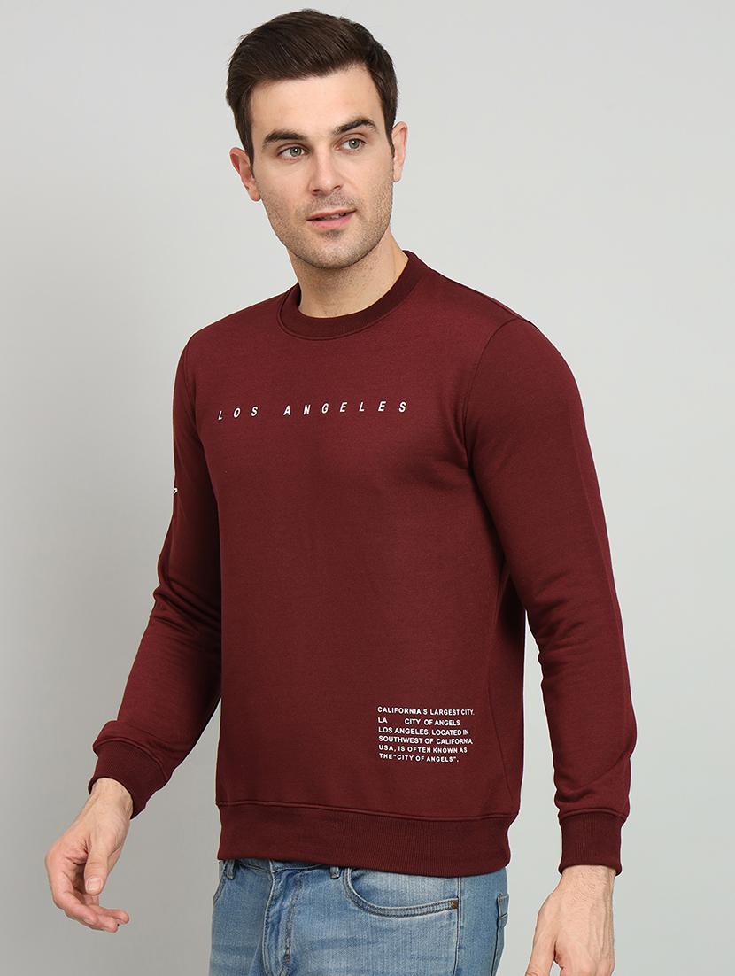 men maroon fleece chest print sweatshirt - 20377754 -  Standard Image - 1