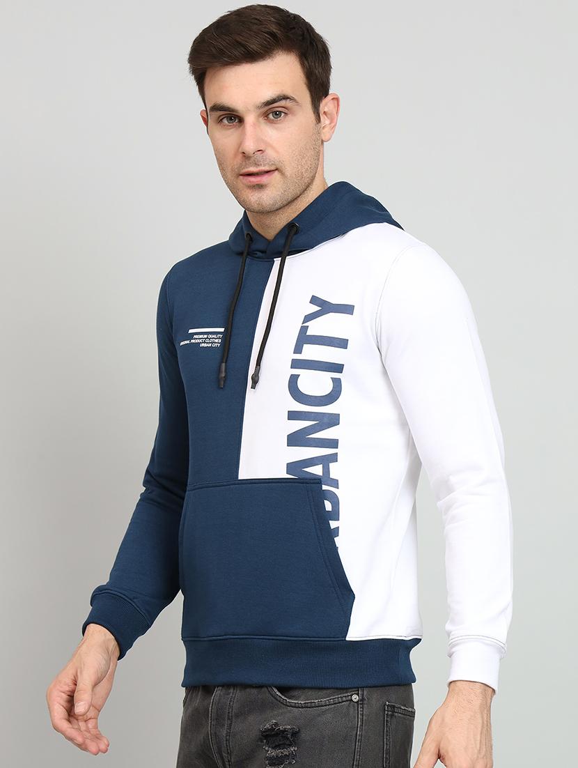men teal color block hooded sweatshirt - 20377755 - Standard Image - 1