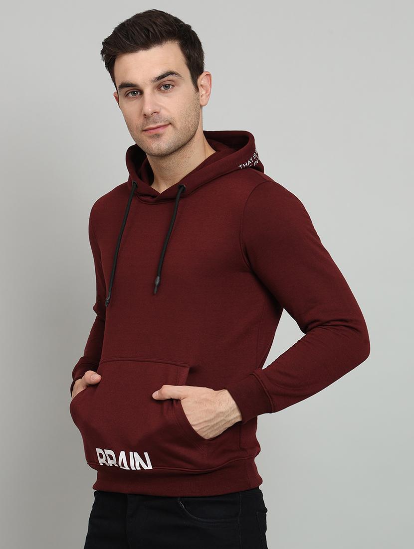 men maroon fleece placement print sweatshirt - 20377757 - Standard Image - 1