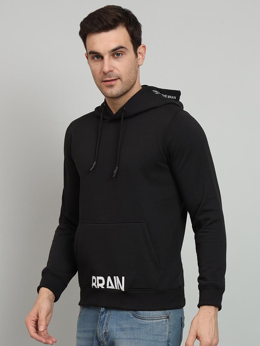 men black typographic print hooded fleece front print sweatshirt - 20377759 - Standard Image - 1