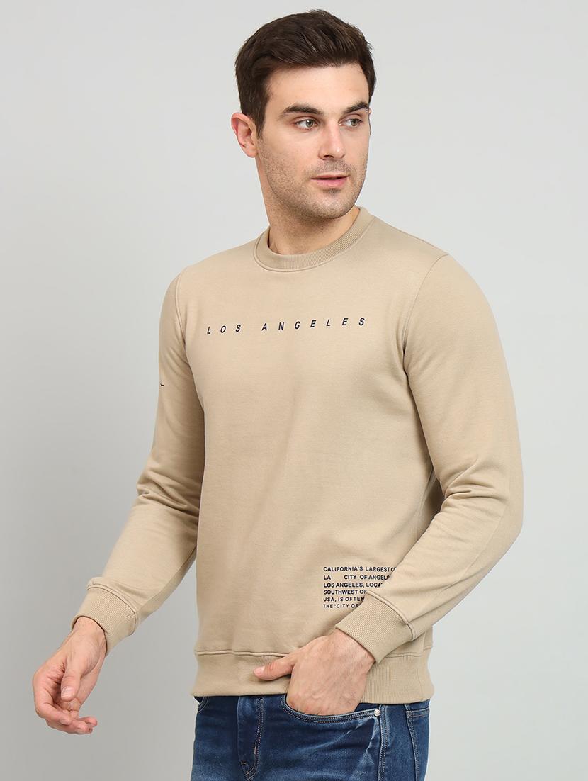 men beige typographic print fleece front print sweatshirt - 20377760 - Standard Image - 1