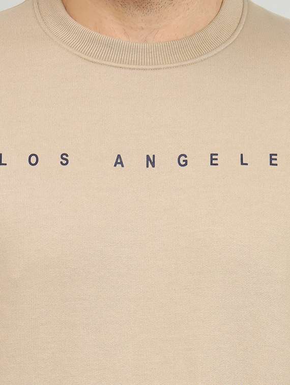 men beige typographic print fleece front print sweatshirt - 20377760 - Standard Image - 4