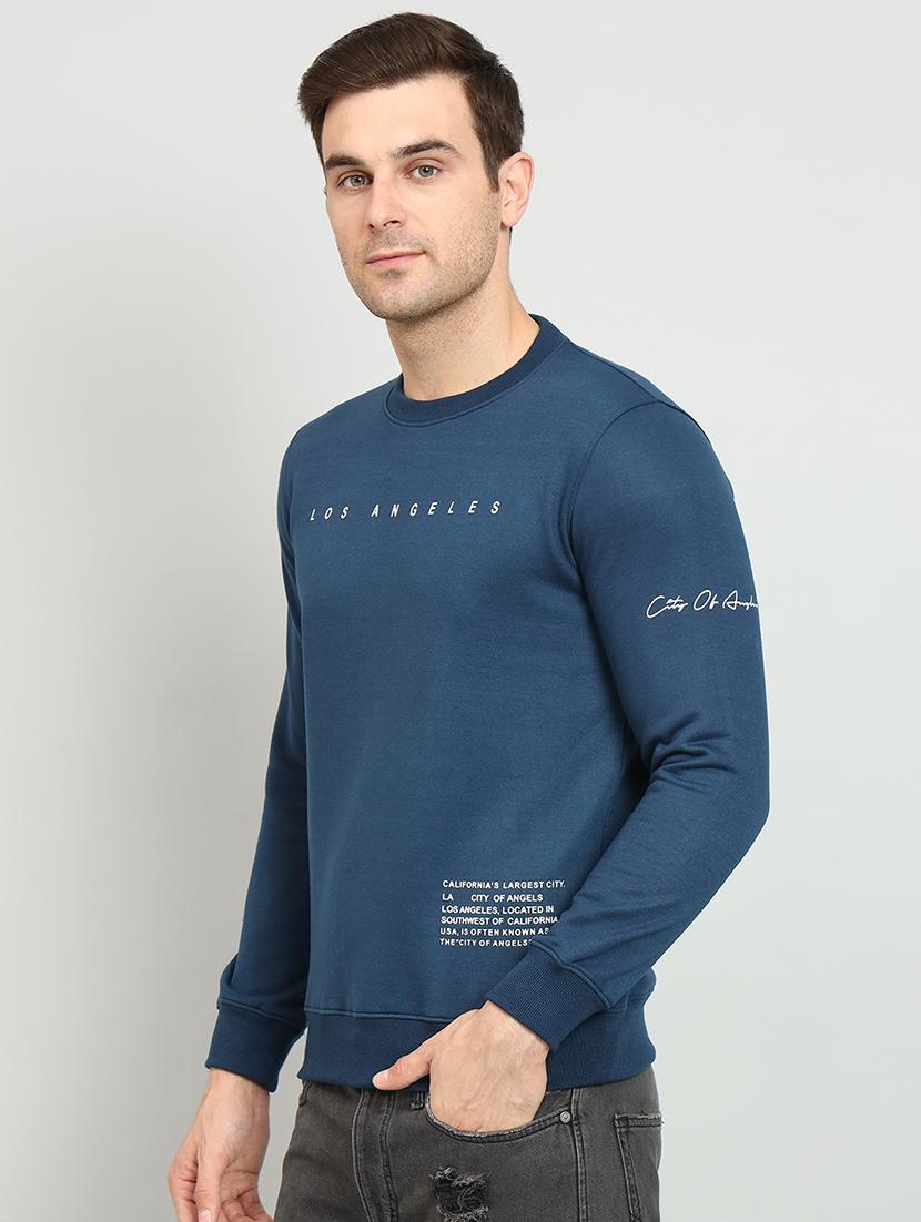 blue round neck chest print sweatshirt - 20377762 -  Standard Image - 1