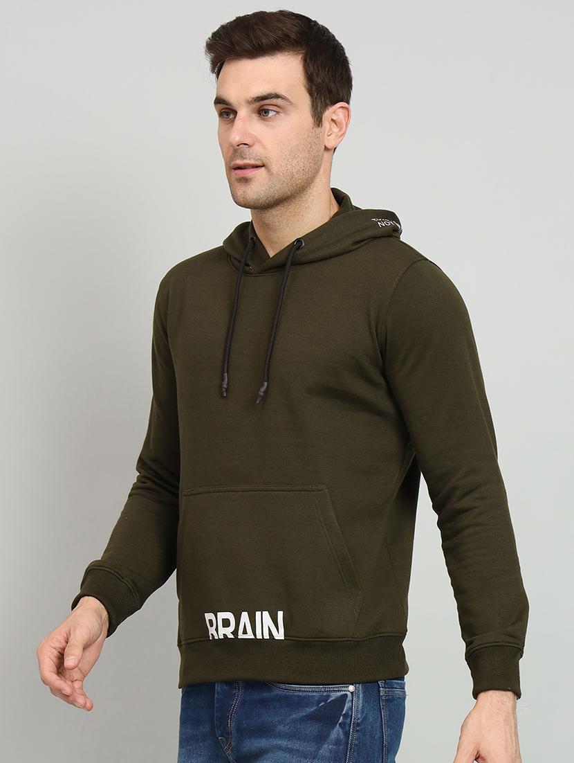 men olive hooded placement printed sweatshirt - 20377763 -  Standard Image - 1